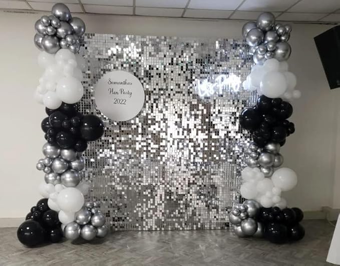Shimmer Wall Backdrop - 24pcs Decorations Panel | Wedding, Birthday, Anniversary, Engagement & Bridal Shower Party Decor Panel (Silver)