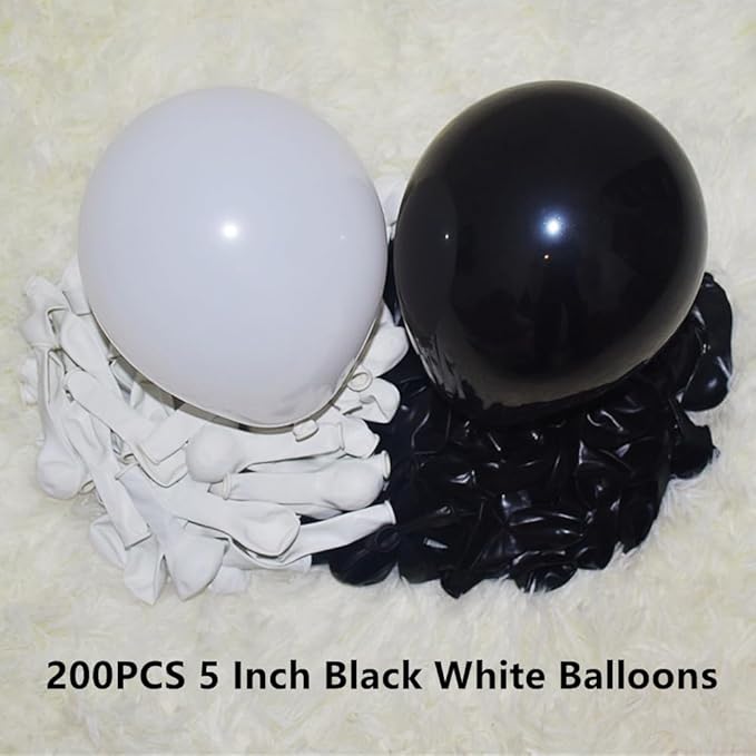 200 Pcs Black and White Balloons 5 Inch Latex Small Balloon Garland Arch Kit for Baby Shower Birthday Bridal Shower Wedding Anniversary Party Decorations