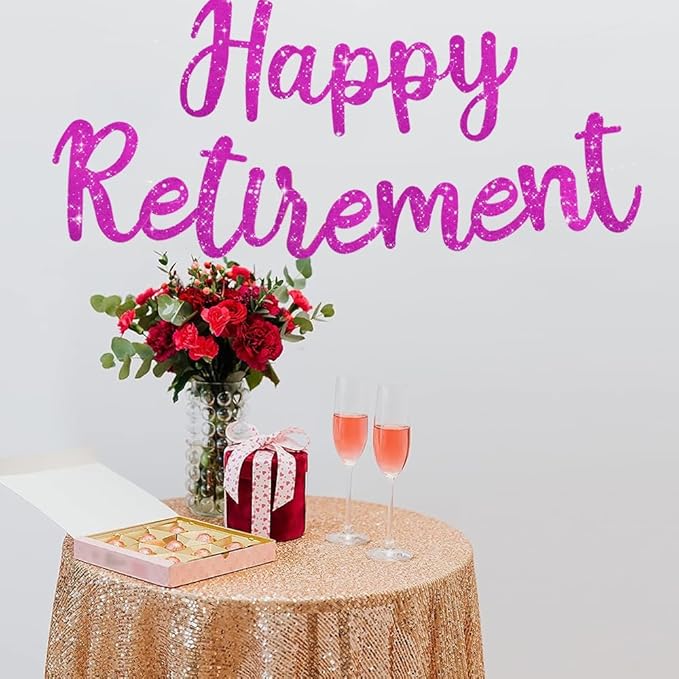 BEISHIDA Purple Glitter Happy Retirement Banner - Pre-Strung, No DIY, Party Supplies