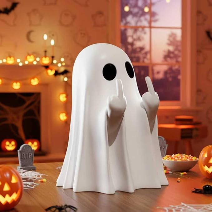 Halloween Ghost Finger Statue HIO-Hop Ghost Statue Halloween Decorations Indoor Farmhouse Tiered Tray Decor Spooky Home Decorations Coffee Table Centerpieces Shelf Mantel Display 2 Pcs