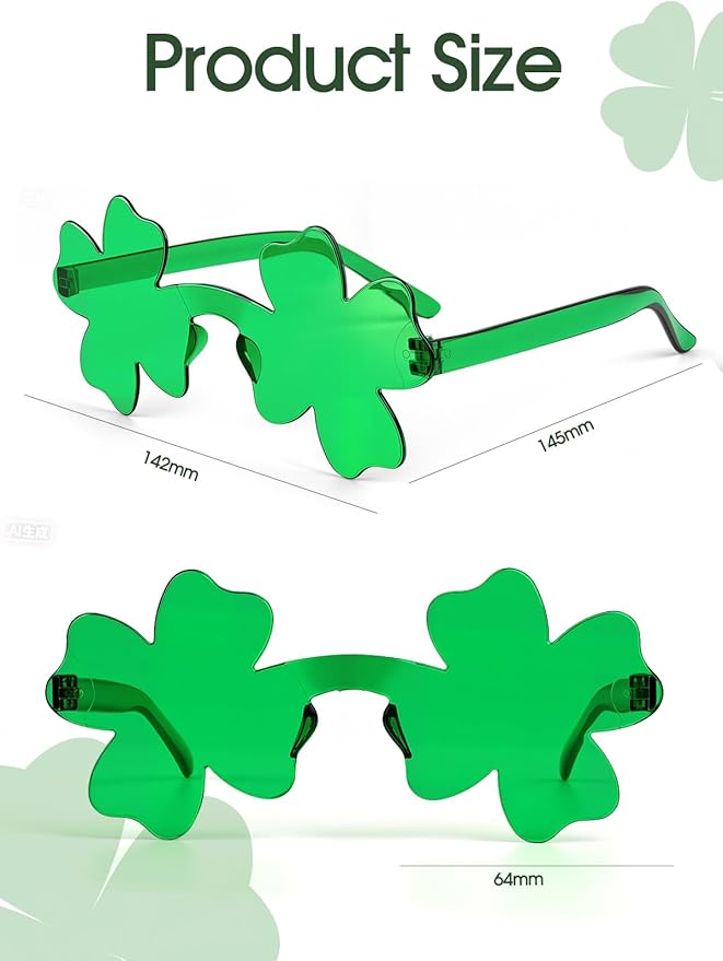 12 Pairs Saint Patricks Day Shamrock Glasses Accessories for Adult Clover Glasses Fun Trendy Transparent Shamrock Sunglasses Party Favor (12 Pairs-Green Clover) ﻿