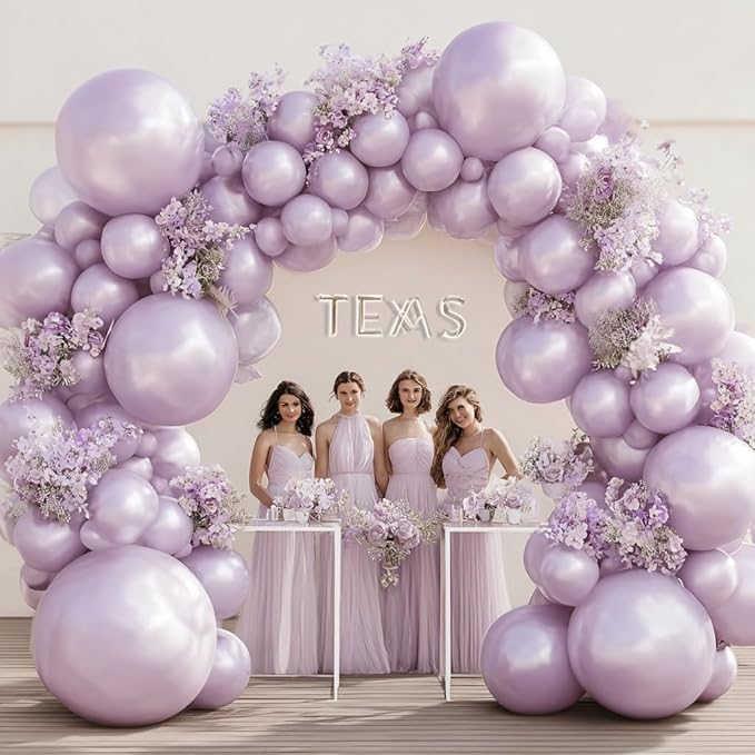 Pearl Purple Balloons Arch Kit, Double Stuffed Matte Pastel Light Purple Balloons Lilac Lavender Balloons Garland Kit Different Sizes 18/12/10/5inch for Wedding Birthday Party Decorations