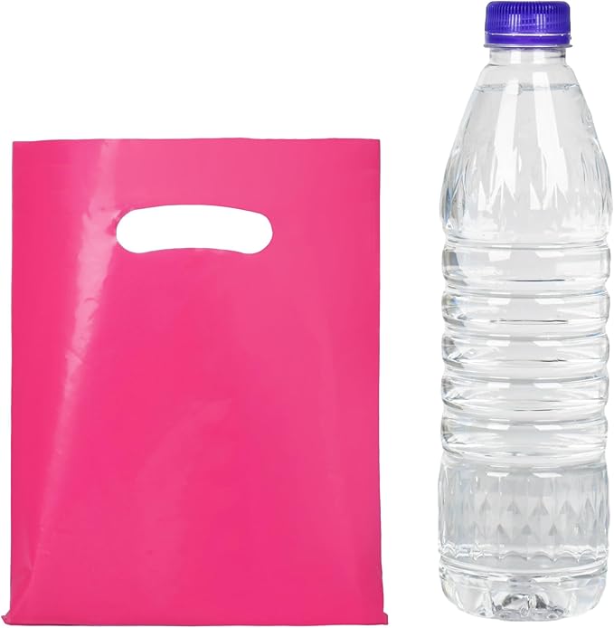 Hot Pink 100 PCS Small Gift Bags, 6"x8" Goodie Party Favor Bags with Handle, Treat Retail Pouches for Kids Birthday, Christmas, Small Business