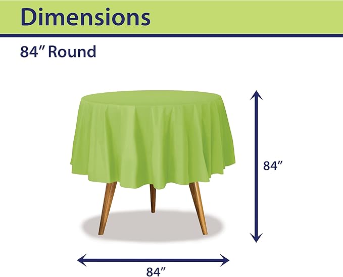 Party Dimensions Lime Green Disposable Plastic Tablecloth for Round Tables (12 Pack) 84 inches Table Cloths for Parties, Events & Weddings, Indoors & Outdoors, Plastic Table Cover