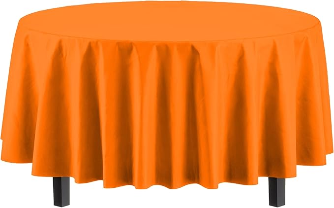 Exquisite Party Solids 6-Pack Premium Plastic Tablecloth 84in. Round Plastic Table Cover - Orange
