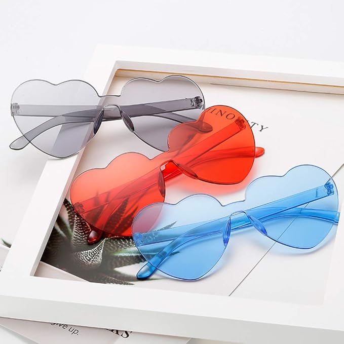 20 Pack Heart Sunglasses for Women Candy Transparent Rimless Bulk Heart Shaped Glasses for Bachelorette Party Favors