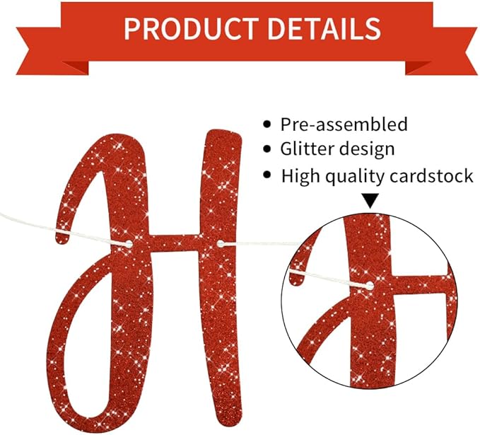 BEISHIDA Red Glitter Happy Retirement Banner - Pre-Strung Banner Decoration for Women & Man, Party Supplies