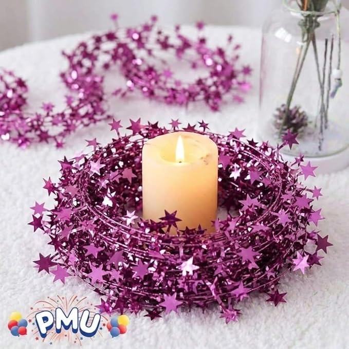 PMU 25 Ft Star Wire Shiny Garland Light Pink - Halloween, Christmas Party, Wedding, Birthday, Festive Home Decoration Ornament Light Pink