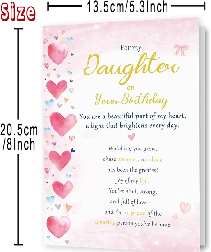 Daughter Birthday Card, Sweet Birthday Cards for Daughter, Adult Gifts from Mom Dad