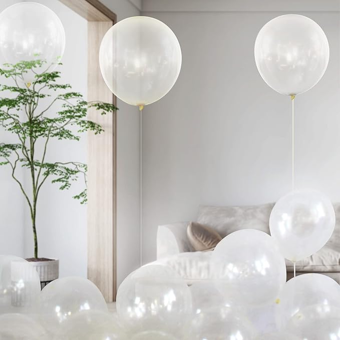 Clear Latex Balloons 100 Pack 12 Inch Transparent Party Balloons with 2 Rolls of Ribbon Clear Round Helium Balloons for Birthday Wedding Baby Shower Party Decorations Supplies (Transparent balloons)