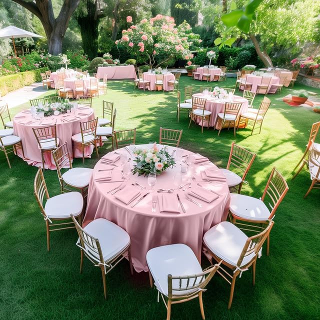 Pink Plastic Table Cloth - 4 Pack 84" Round Disposable Tablecloths for Round Tables, Table Cover for Valentines, Holiday Parties & Gatherings