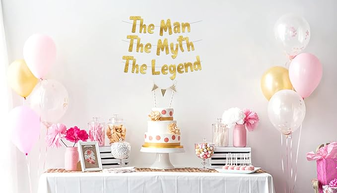 Pre-Strung The Man The Myth The Legend Gold Glitter Banner - Retirement Decorations for Men and Women - Retirement Party Supplies and Gifts