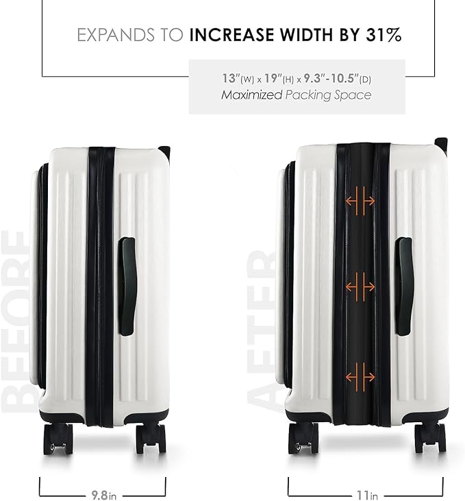 TRAVELARIM 20 Inch Carry On Luggage 22x14x9 Airline Approved, Carry On Suitcase with Wheels, Hard-shell Carry-on Luggage, Durable Luggage Carry On, White Small Suitcase with Cosmetic Carry On Bag