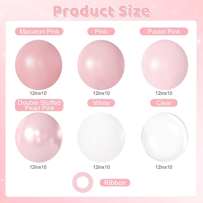 Pearl Pink Balloons, 60Pcs 12Inch Pink and White Balloons Including Double Stuffed Pink Pastel Macaron Light Pink White Clear Balloons for Wedding Bridal Shower Baby Shower Birthday Party Decorations