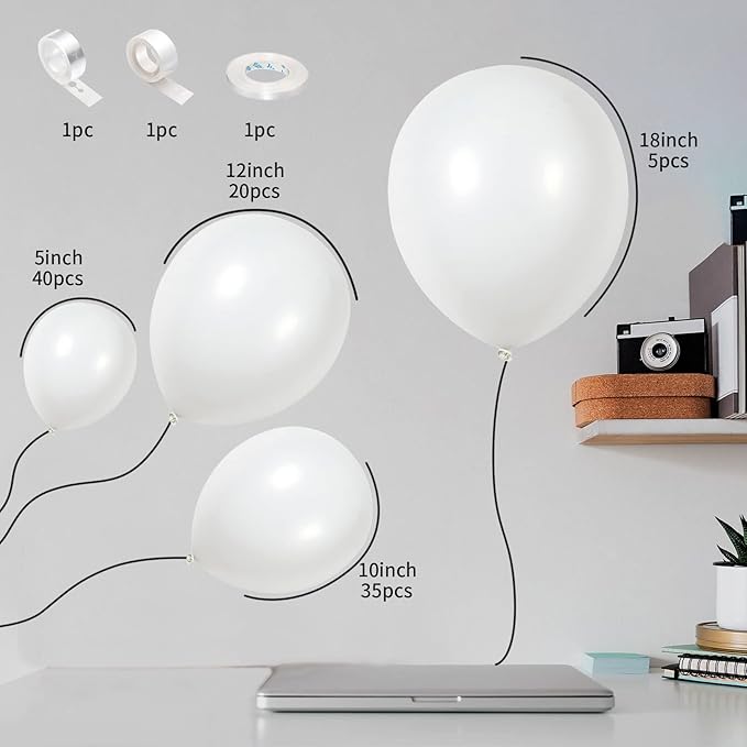 Matte White Balloons Cream Latex Balloon 5 10 12 18inch Different Sizes 103pcs White Balloons Kit for Kids Birthday Party Decoration Baby Shower Wedding Annversary Holiday