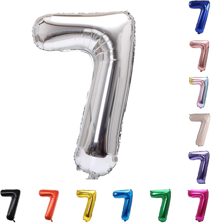 YPSelected 32 Inch Large Foil Helium Number Balloon Birthday Wedding Party 0-9 (Silver, 7)