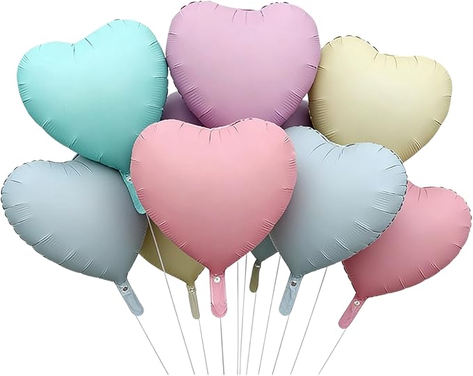 Pastel Heart Balloons, 12 Pcs Rainbow Macaron Pink Blue Green Purple Yellow Apricot Heart Shape Foil Balloon, 18 Inch Pastel Colorful Helium Balloon for Baby Shower Birthday Easter Bridal Shower Party