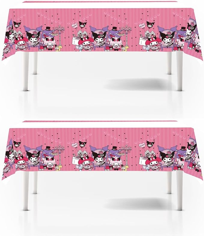 2pcs Pink Cat Tablecloth Cute Anime Themed Party Supplies Tablecover Perfect for Birthday Celebration and Party Decorations (70x42.9 inch) (Purple korm)