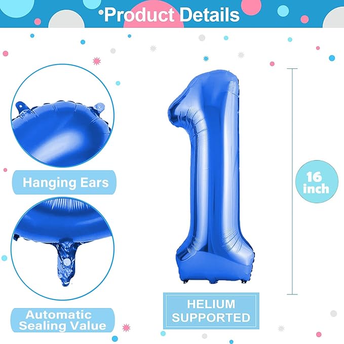 Number Balloons 16 Inch Mylar Foil Number 0-9 Balloons Set for Party Decoration Custom Digital Balloons 10 Pieces Party Supplies (Blue)