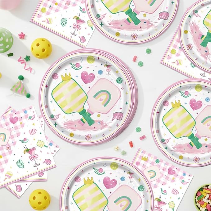 40Pcs Pickleball Birthday Party Plates and Napkins for 20 Guests Tableware Pickleball Supplies for Kids Baby Shower Birthday Party Decorations
