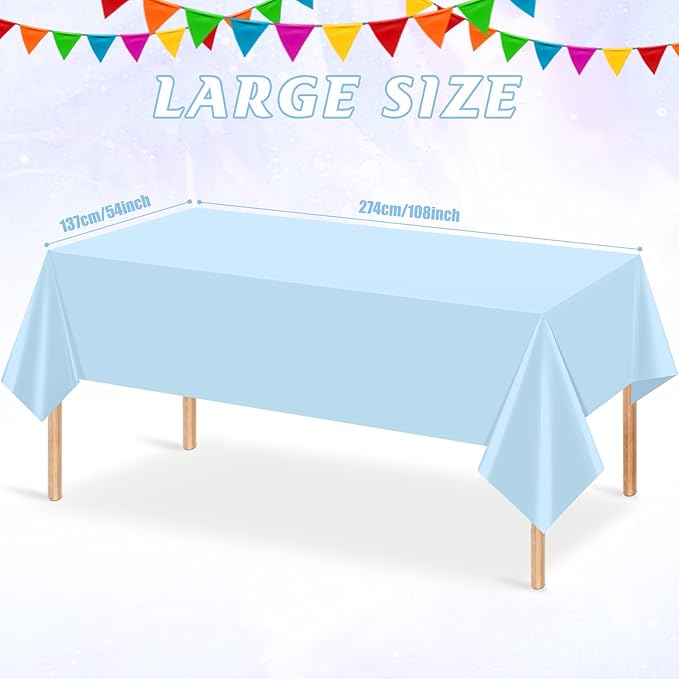6Pcs Light Blue Tablecloths,Disposable Plastic Tablecloth,Waterproof Baby Blue Rectangle Table Cover for Graduation Birthdays Weddings Anniversary Party Decorations,54 x 108 Inch