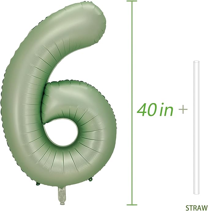 Number 6 Balloon, Large number balloons 40 inch, 6th Birthday Party Decorations 6 Year Old Birthday Sign Decor, Sage Green