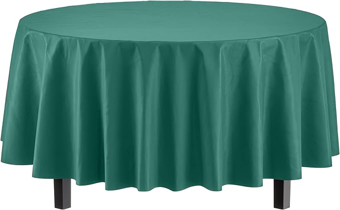 Exquisite Party Solids 6-Pack Premium Plastic Tablecloth 84in. Round Plastic Table Cover - Dark Green