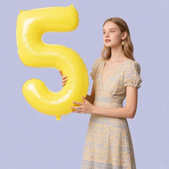 40 Inch Macaron Yellow Balloon Number 5 Balloon Jumbo Mylar Foil Helium Balloon for 15 25 35 50 Big Giant Jumbo Huge Foil Mylar Balloons 55th 65th Birthday Balloons Men Women Party Decorations