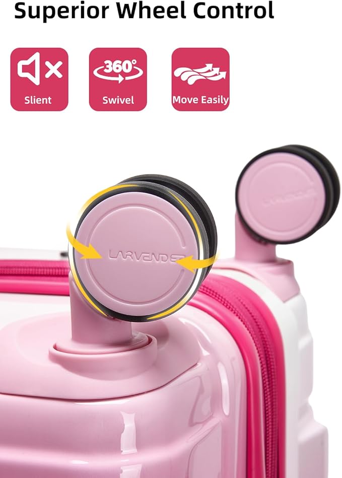 LARVENDER Carry on Luggage 22x14x9 Airline Approved, 20 Inch Hardside Suitcase with Wheels TSA Lock, PC+ABS Lightweight Travel Luggage Sets for Women, Berry Sparkling, 3 Piece Set