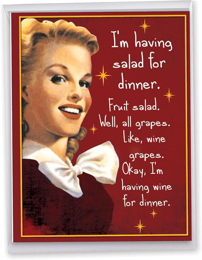 NobleWorks - Extra Large Funny Birthday Greeting Card 8.5 x 11 Inch with Envelope (1 Pack) Big, Jumbo Bday Salad For Dinner J9357BDG
