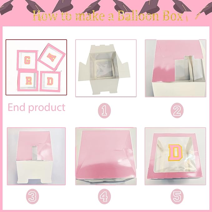 Pink and gold Graduation Decorations 2026 Set of 4 GRAD Balloon Boxes with Balloon Arch Garland Kit mylar balloons shimmer Fringe Curtain So Proud of You 2026 prom Graduation Decorations