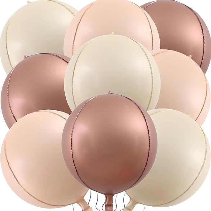 9 Pcs 22 inch 4D Cream Caramel Brown Round Balloons Mylar Foil Balloons Sphere Foil Balloon Party Decorations 4D Gradient, Great for Valentines Day Birthday Wedding Parties Balloon Garland Decoration