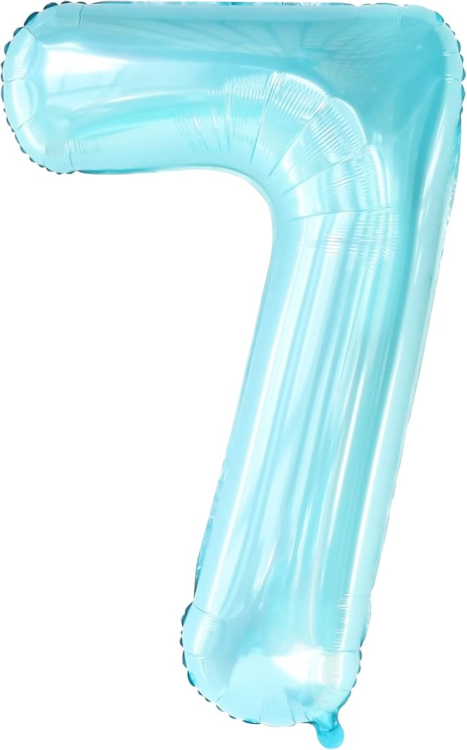 KatchOn, Giant Light Blue Number 7 Balloon - 40 Inch | 7th Birthday Balloon for 7th Birthday Decorations | 7 balloons for Birthday | Seven balloon Number | 7 Year Old balloons for 7 Year Decorations