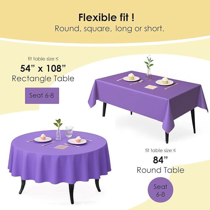 Craft And Party 12-Pack Purple Plastic Tablecloths – 84 Inch Round Disposable Table Covers, Heavy Duty & Waterproof for Parties, Events, Banquets, Purple