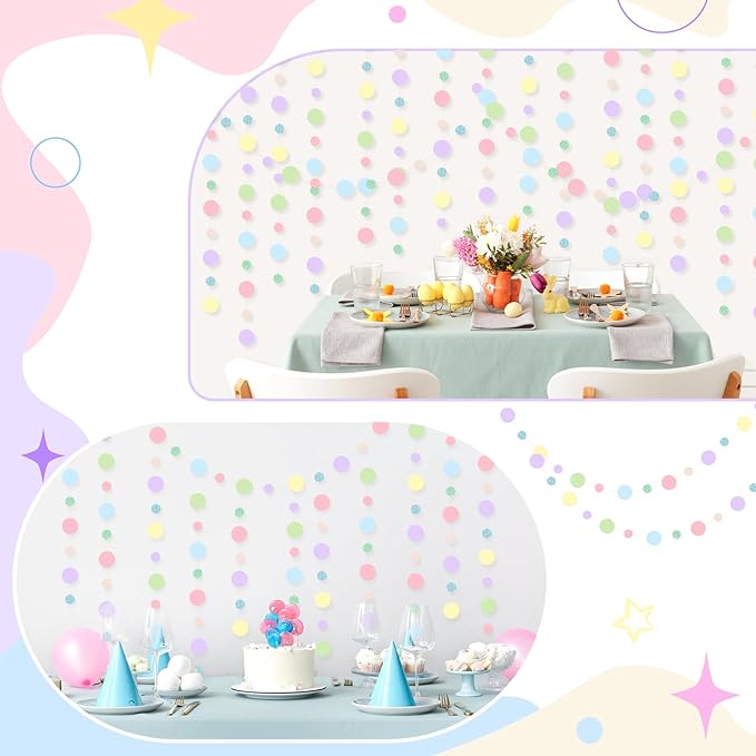 Outus 10 Pieces Colorful Dots Paper Garland Easter Decor Round Glitter Hanging Confetti Streamers Backdrop for Spring Birthday Classroom Halloween Trunk or Treat Car Decoration (Pastel)
