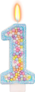 Birthday Candles - Number 1 Candle, Colorful Macaron Candles for Boys/Girls, Blue Cake Decorations, Theme Party Supplies