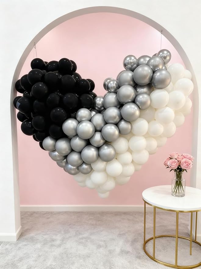 300 Pcs Black White Silver 12 Inch Bulk Latex Balloons for Birthdays Weddings Party Decorations