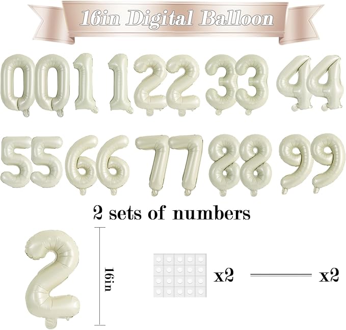 TONIFUL Number Balloons 16 Inch Cream White 2 Set 0-9 Number Mylar Foil Balloons 20 Pcs Custom digitalal for 2026 New Year Eve 2026 Birthday Party Engagement Graduations Anniversary Baby Shower Decor