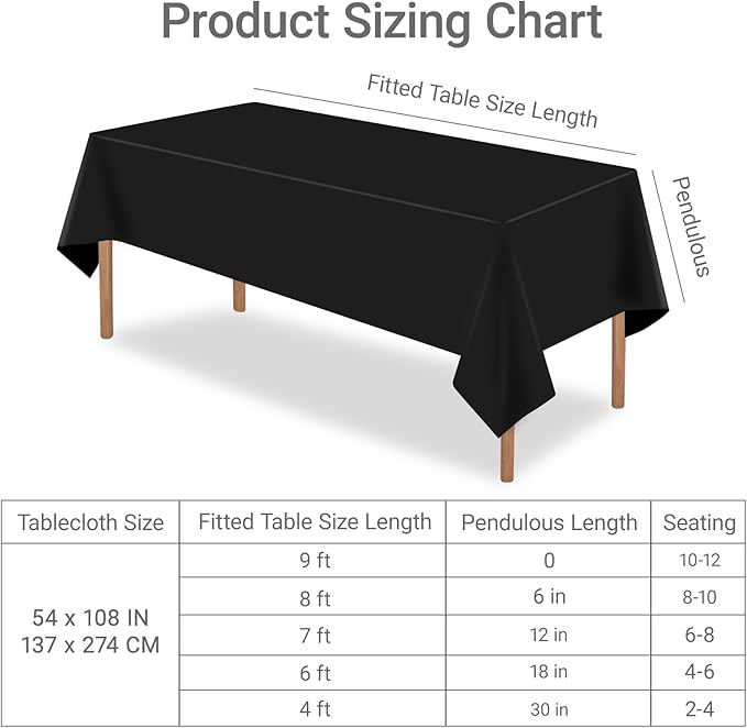 MRJ 4 Pack Black Tablecloth Rectangle Plastic Table Cloth 54 x 108 Inch Waterproof for Outdoor Picnic Holiday Party Disposable Use