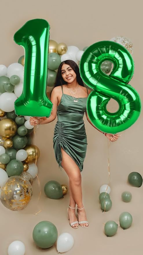 40 Inch Number 7 Balloon, Dark Green Seven Birthday Decor, 7 17 27 70 Year Old Balloon Number for Engagement, Wedding, Graduations
