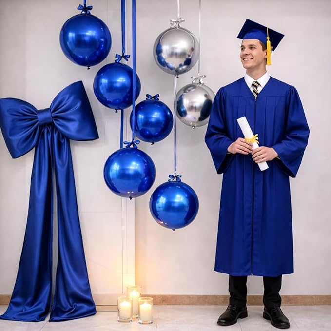 Togvu Blue Silver Round Foil Balloons, 16PCS Different Sizes 4D Metallic Balloon Large Sphere Mirror Ball Balloons for Prom Graduation New Year Birthday Party Wedding Ceiling Decorations Supplies