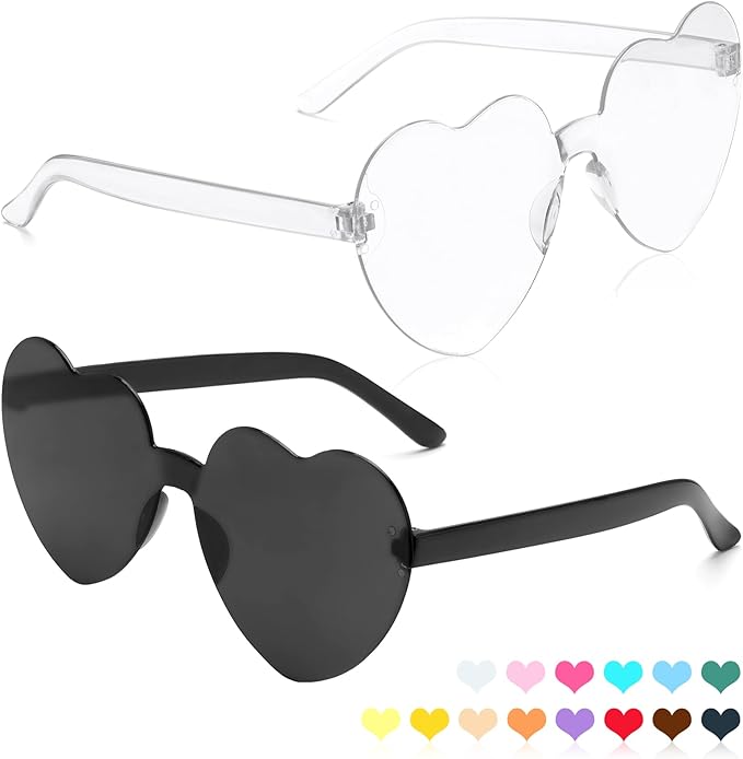 Heart Sunglasses 2 Pairs Heart Shaped Sunglasses Womens Heart Glasses Rave Sunglasses for Women Party Favors