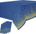 Yancorp 4 Pack Plastic Tablecloth Disposable Navy Blue Gold Tablecloth for Rectangle Tables 54" x 108" Party Decorations Birthday Thanksgiving Christmas Wedding Outdoor BBQ Picnic