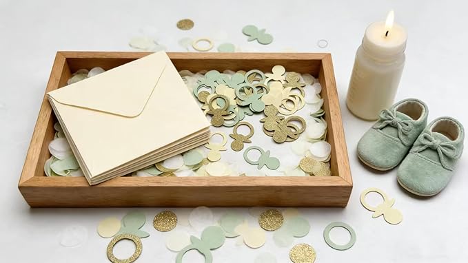 Sage Green Gold Pacifiers Table Confetti Scatters Neutral Baby Shower Boy Girl First Birthday Party Favors Gift Wrap Decor Supplies, 200PCS