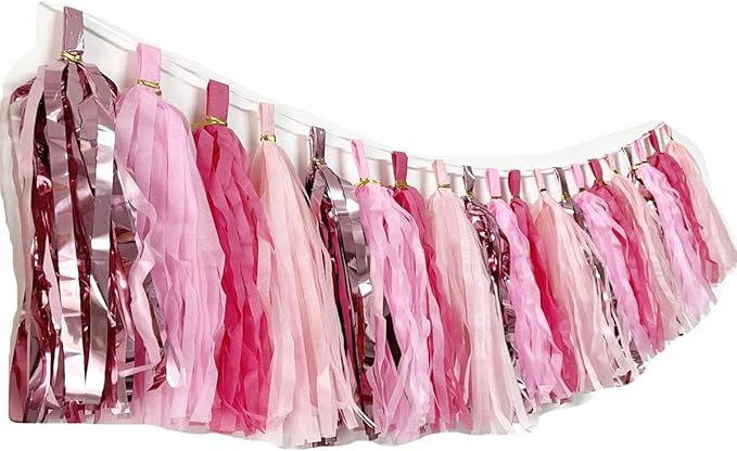 Tissue Paper Tassels Paper Tassel Garland Banner Table Decor Party Tassels Banner Wedding Birthday Baby Shower Nursey Party Decorations Supplies (20, Rose Gold+Pink+Rose Red+Lt-Pink)
