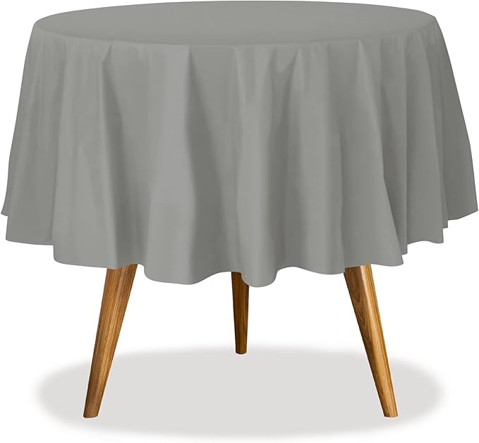 Party Dimensions Silver Disposable Plastic Tablecloth for Round Tables (36 Pack) Table Cloths for Parties, Events & Weddings, Indoors & Outdoors, 84 inches, Plastic Table Cover