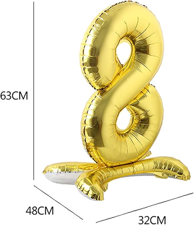 Self Standing 32 Inch Number Balloons Foil Ballon Gold Digit ball Wedding Birthday Party Decoration Baby Shower Supplies (32 inch Stand Gold 8)
