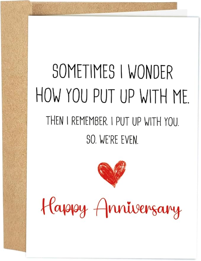 Funny Wedding Anniversary Card for Girlfriend Boyfriend, Humorous Anniversary Card from Husband Wife, Happy Anniversary Cards for Women Men, We Put Up with Each Other