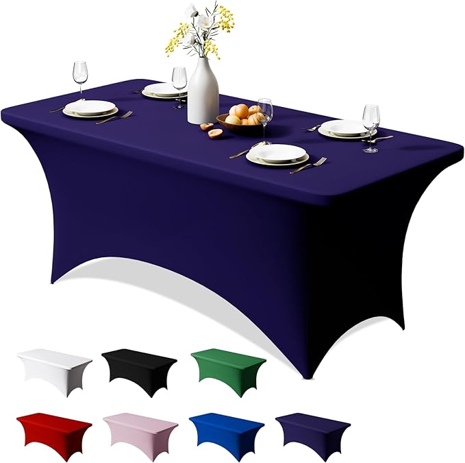 Trlyc 1 Pack 8FT Spandex Table Cloth - 96 x 30 Inch Rectangular Stretch Tablecloth, Wrinkle Resistant Scretch Table Cover for Wedding, Party, Banquet, Picnic, Outdoor Decoration (1Pcs,Navy Blue)