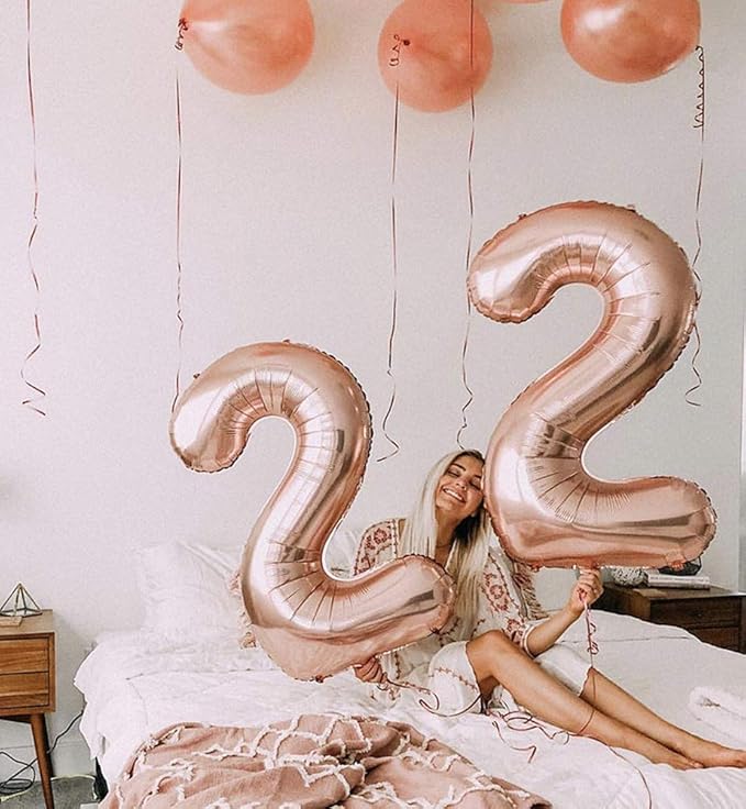 Juland Rose Gold Number Balloons Large Foil Mylar Balloons 40 Inch Giant Jumbo Number Balloons XXL for Birthday Party Decorations – 22